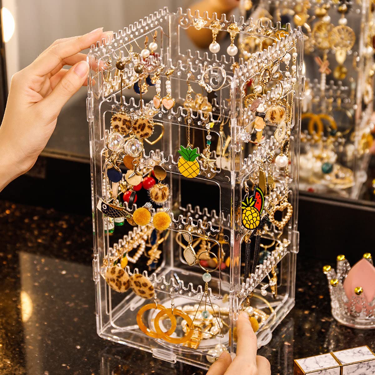 HASTHIP Earring Holder Stand Jewelry Organizer, 360 Rotating 5 Tiers Classic Jewellery Display Rack for Necklaces Earrings Piercings - 236 Holes and 248 Grooves, Clear HASTHIP Earring Holder Stand Jewelry Organizer, 360 Rotating 5 Tiers Classic Jewellery Display Rack for Necklaces Earrings Piercings - 236 Holes and 248 Grooves, Clear